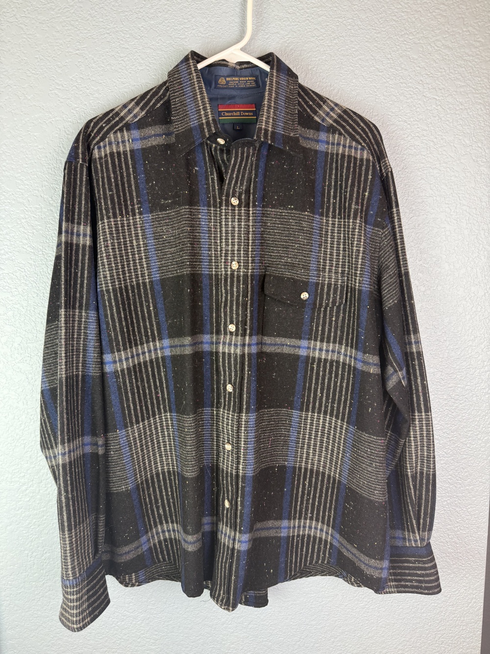 Vintage Churchill Downs Shirt Mens Large Plaid Wool Button Up 90s Korea